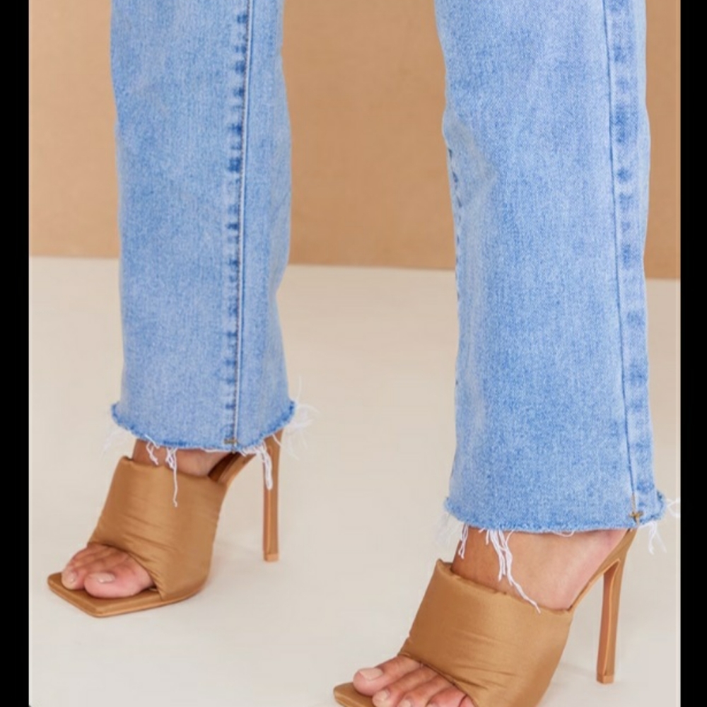 PLT, Camel, US10, Nylon Square Toe Padded Strap High Heeled Mules - Picture 3 of 5